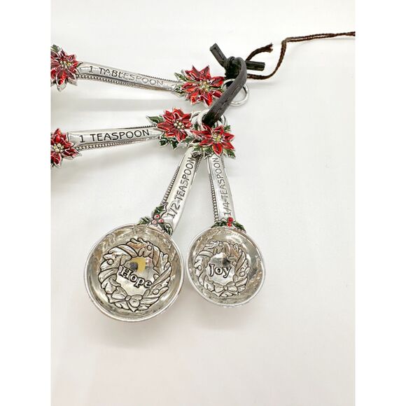 Country Curtains Poinsettia Peace Love Hope Joy Christmas Measuring Spoons NWT - Picture 4 of 8
